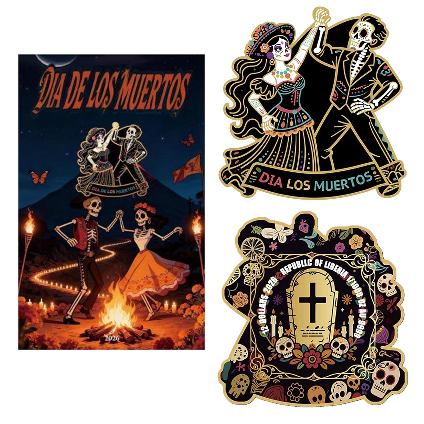 2026 Liberia $12 Dia De los Muertos: Bailando 1/1000oz 24K .9999 Gold (No Tax)