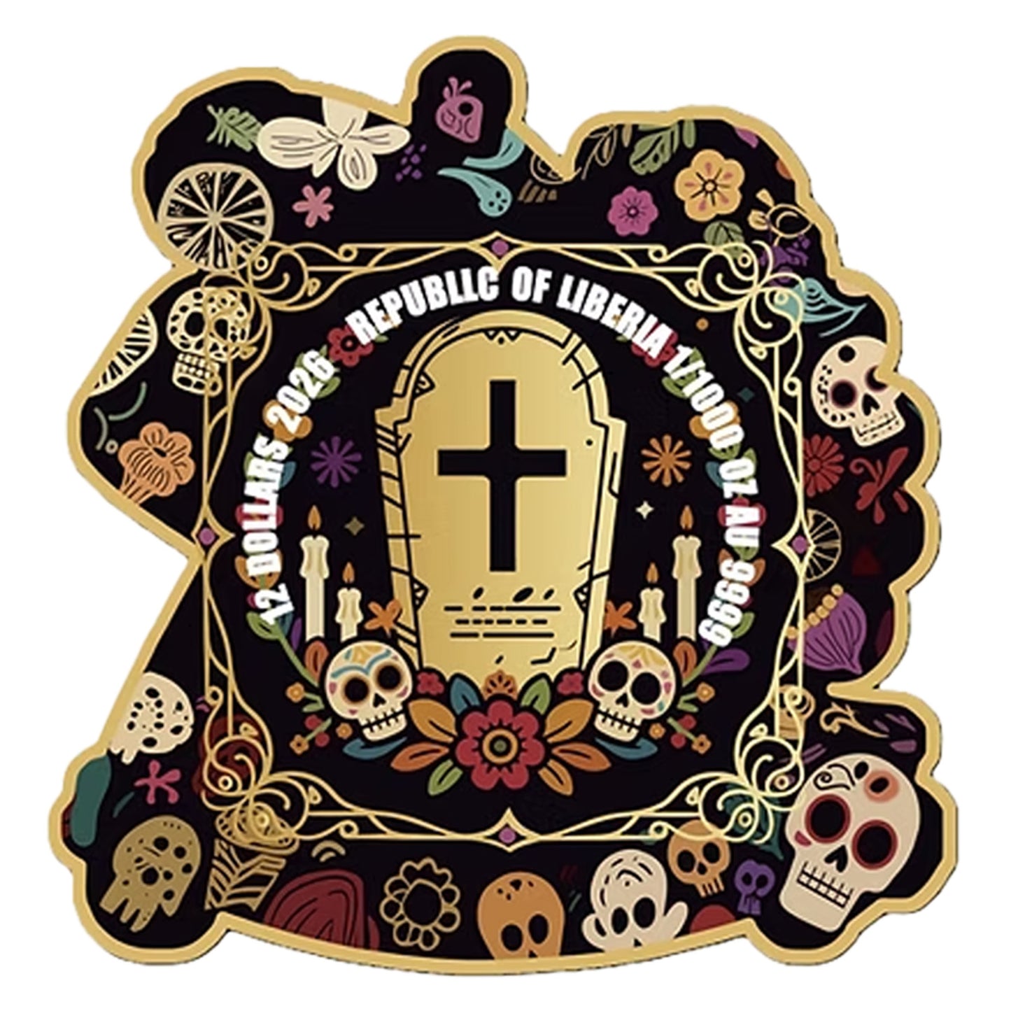 2026 Liberia $12 Dia De los Muertos: Bailando 1/1000oz 24K .9999 Gold (No Tax)