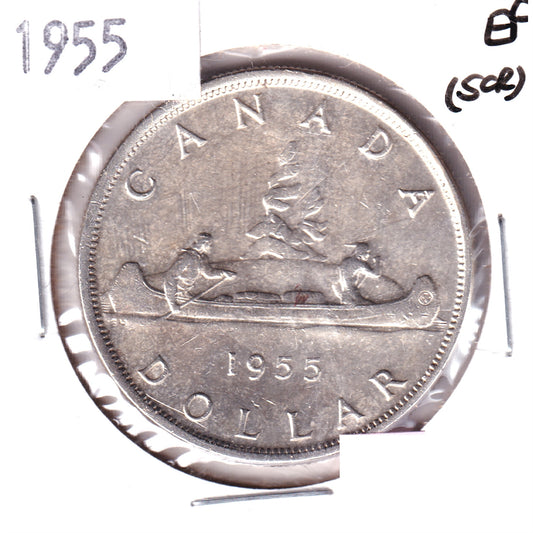 1955 Canada Dollar Extra Fine (EF40) Scratched, cleaned, or impaired