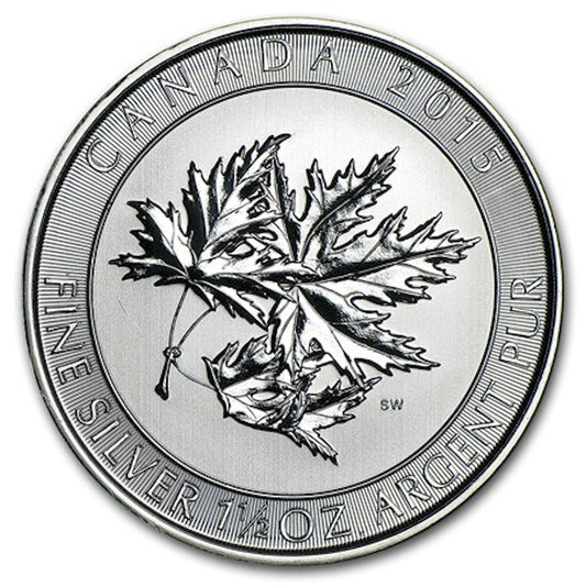 2015 Canada $8 Superleaf Maple 1.5oz. .999 Silver (No Tax) Light Toning/Hairline Scr