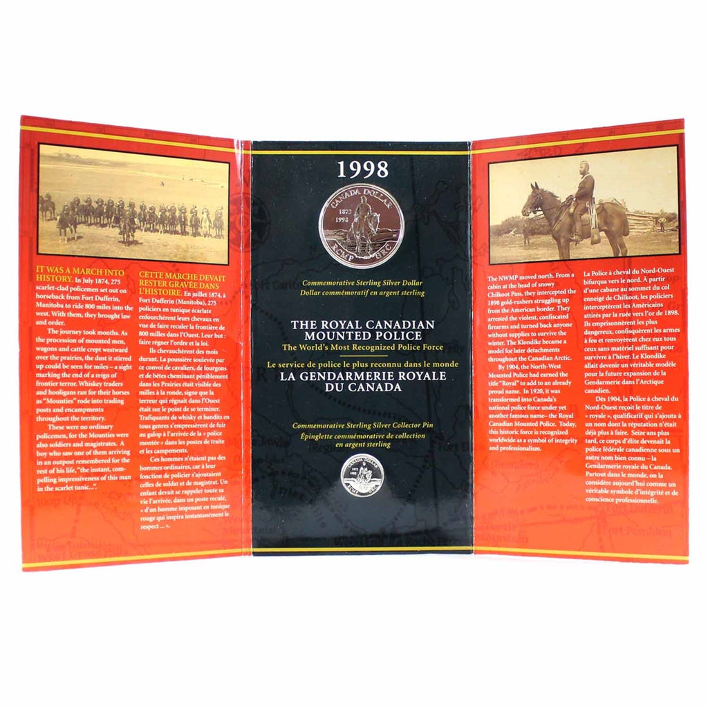1998 Canada RCMP Sterling Silver Dollar and Collector Pin Set (Light Wear on Folder)