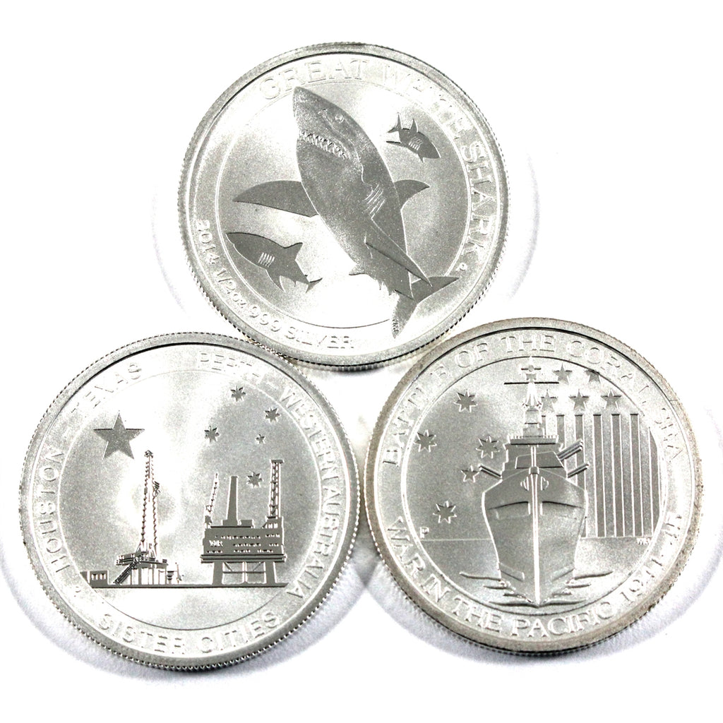 Group Lot of 2014 & 2015 Australia 50-Cents 1/2oz .999 Silver Coins, 3Pcs (No Tax)