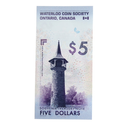 Waterloo Coin Society Souvenir Treasury $5 Note, Series A, UNC