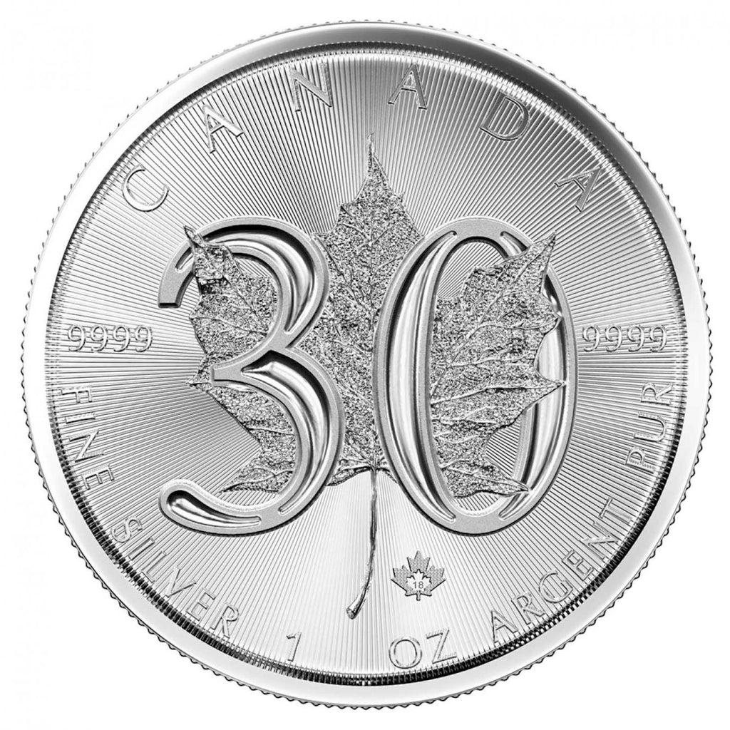 2018 Canada $5 30th Anniversary 1oz .999 Silver Maple Leaf (No Tax)