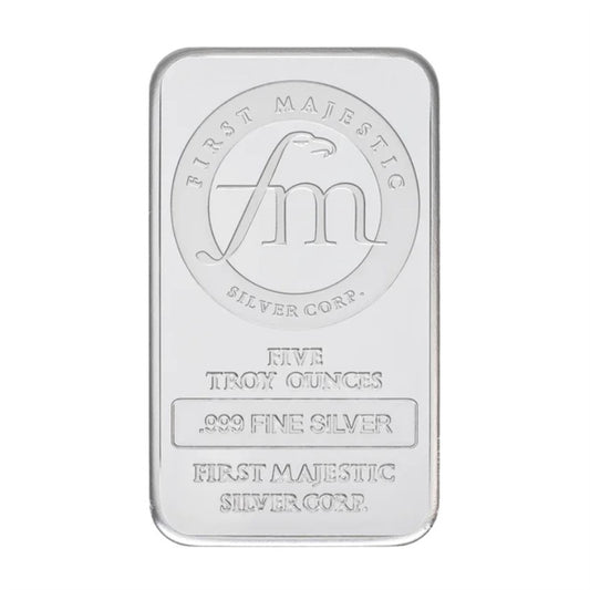 First Majestic Silver Corp 5oz .999 Silver Bar (No Tax) Toning