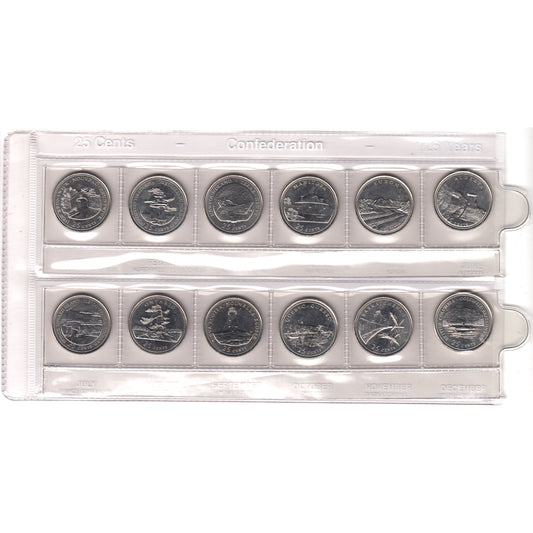 1992 Canada 125 12-coin 25-cent Set in Plastic Sleeve (lightly toned)