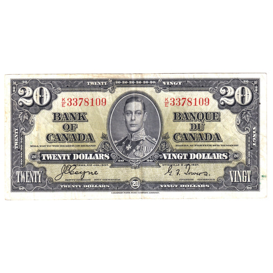 BC-25c 1937 Canada $20 Coyne-Towers, Very Fine (VF20) Tear, Holes, or Damaged