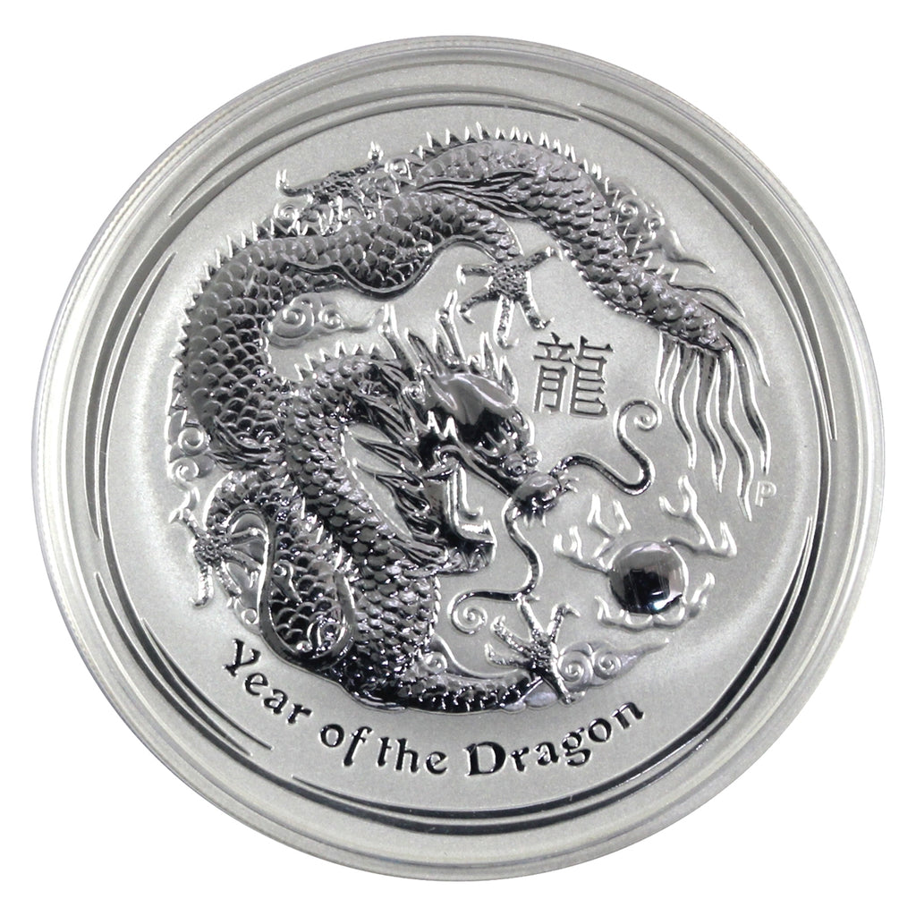 2012 Australia $8 Lunar Year of the Dragon 5oz .999 Silver (No Tax) Capsule Scr