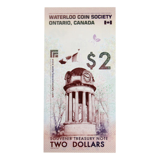 Waterloo Coin Society Souvenir Treasury $2 Note, Series A, UNC
