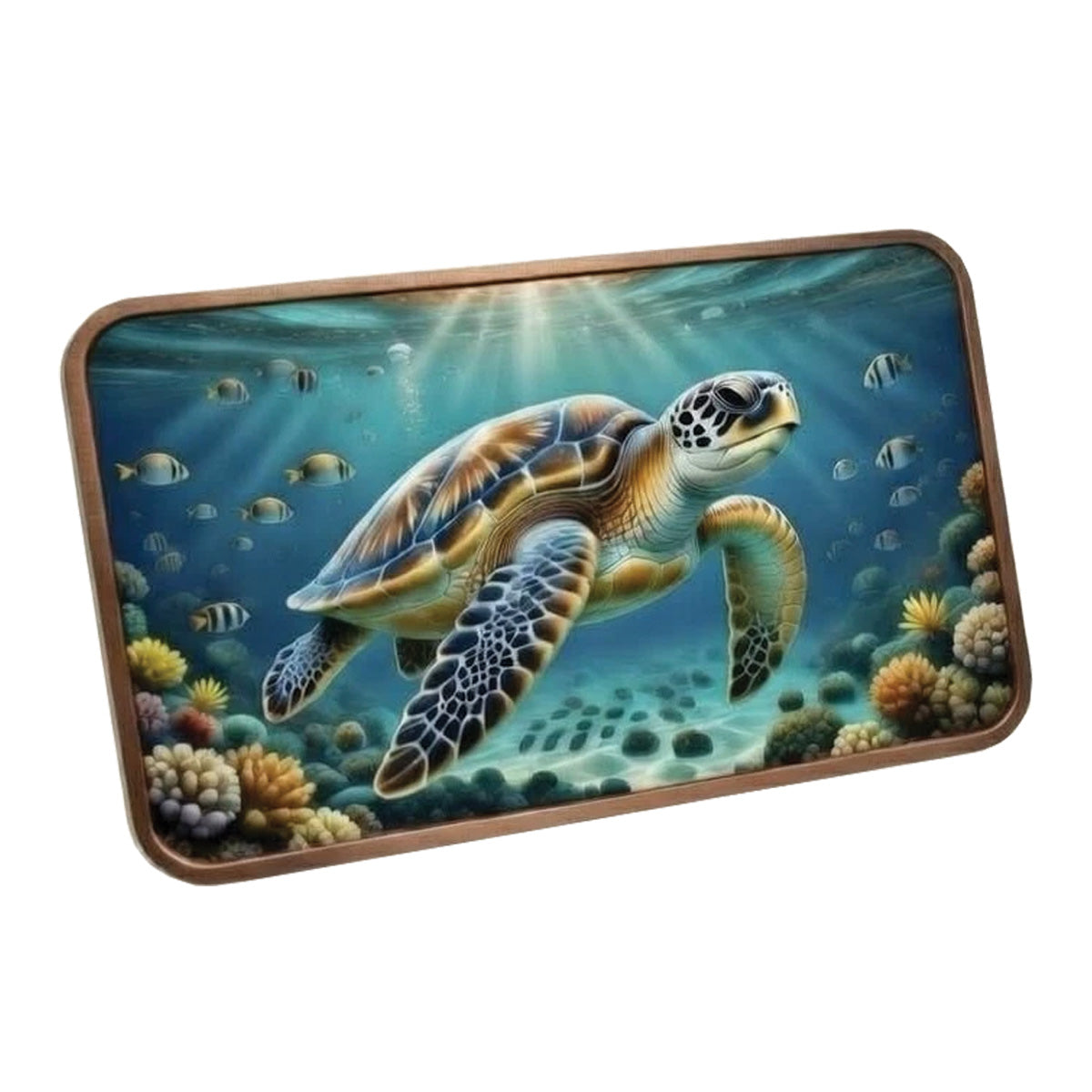 Giant Sea Turtle Coloured 5oz .999 Copper Art Bar