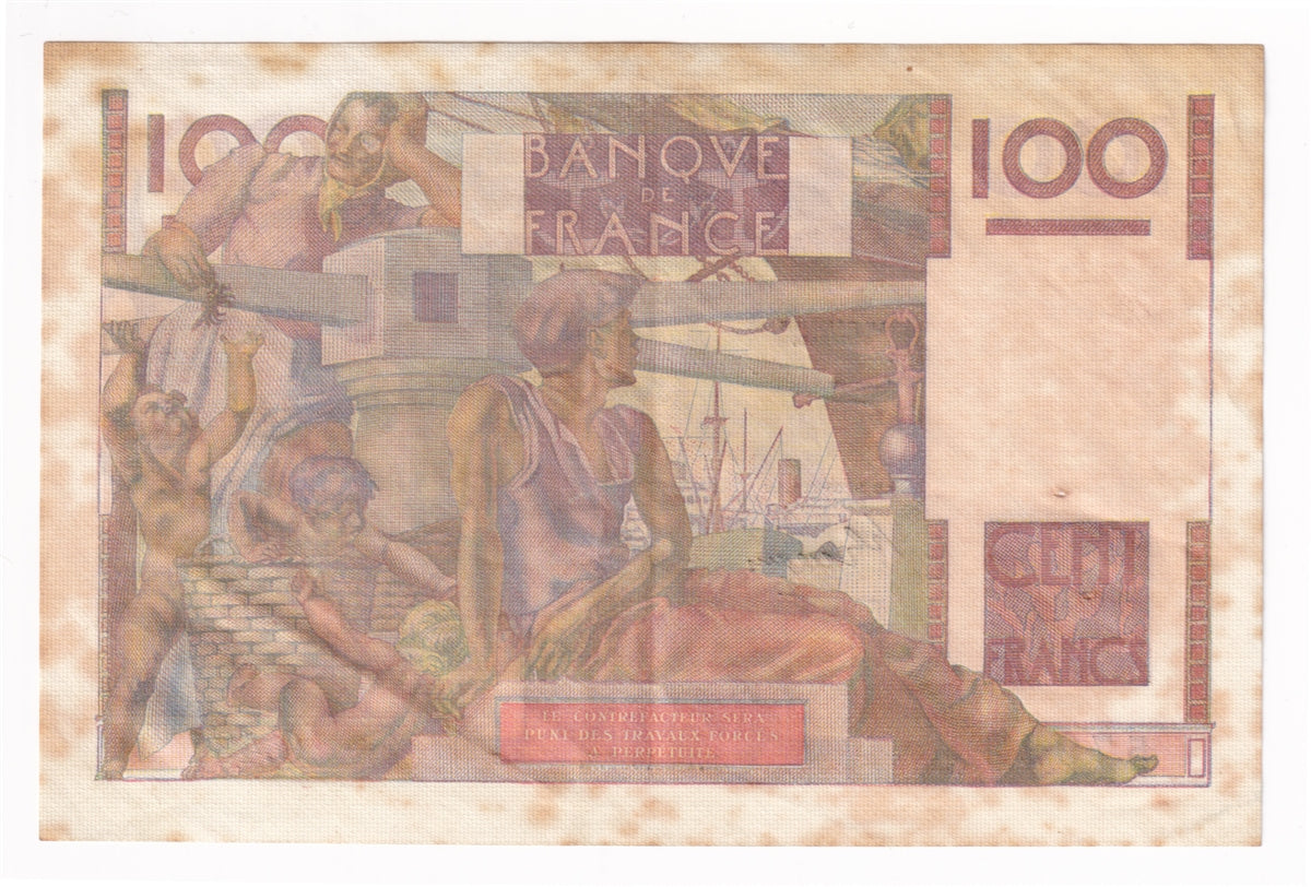 France 1952 100 Francs, EF (stain)