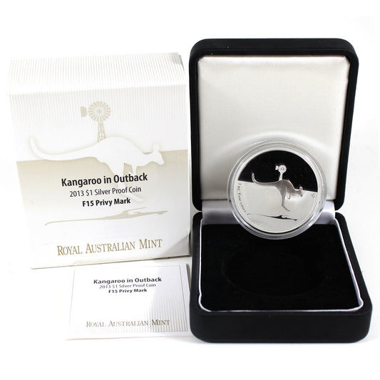 Australia 2013 $1 F15 Privy Kangaroo in Outback 1oz .999 Silver in Case (No Tax) worn clamshell