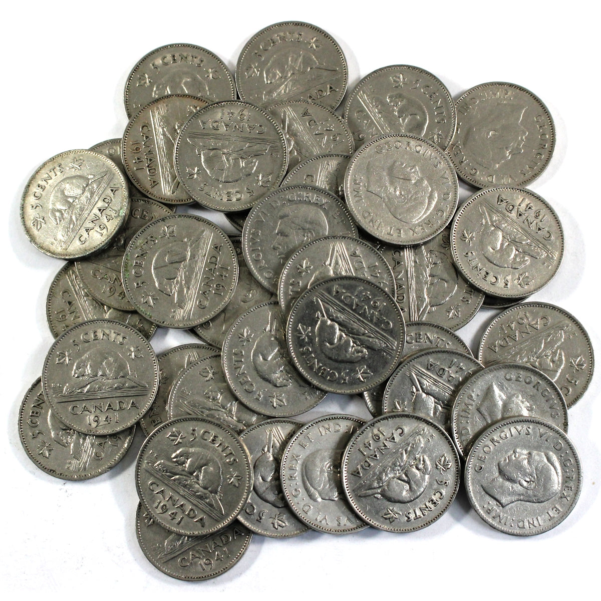 Lot of 40x 1941 Canada George VI 5-cents, Circulated, 40Pcs (Some may have corrosion)