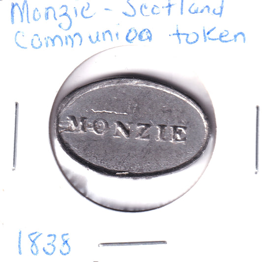 1838 Monzie, Perthshire, Scotland, Communion Token
