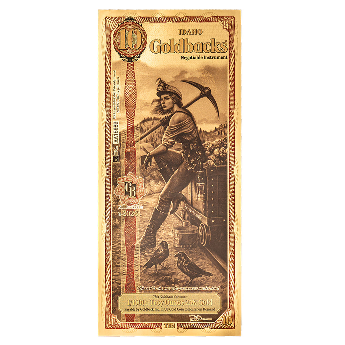 (2026) Ten Idaho Goldback Aurum 1/100oz 24K .9999 Gold Wafer Foil Note (No Tax)