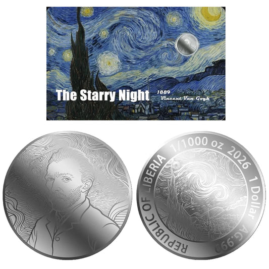 2026 Liberia $12 The Starry Night 1/1000oz .9999 Silver in Card (No Tax)