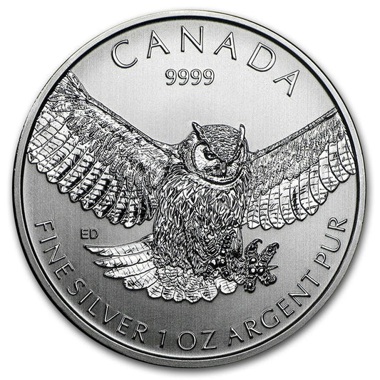 2015 Canada $5 Great Horned Owl 1oz Silver (No Tax) May be lightly Toned