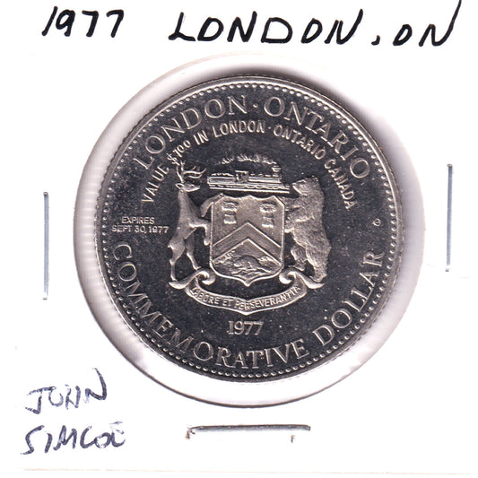 1977 London, ON, Trade Dollar Token - John Graves Simcoe, Lieutenant-Governor