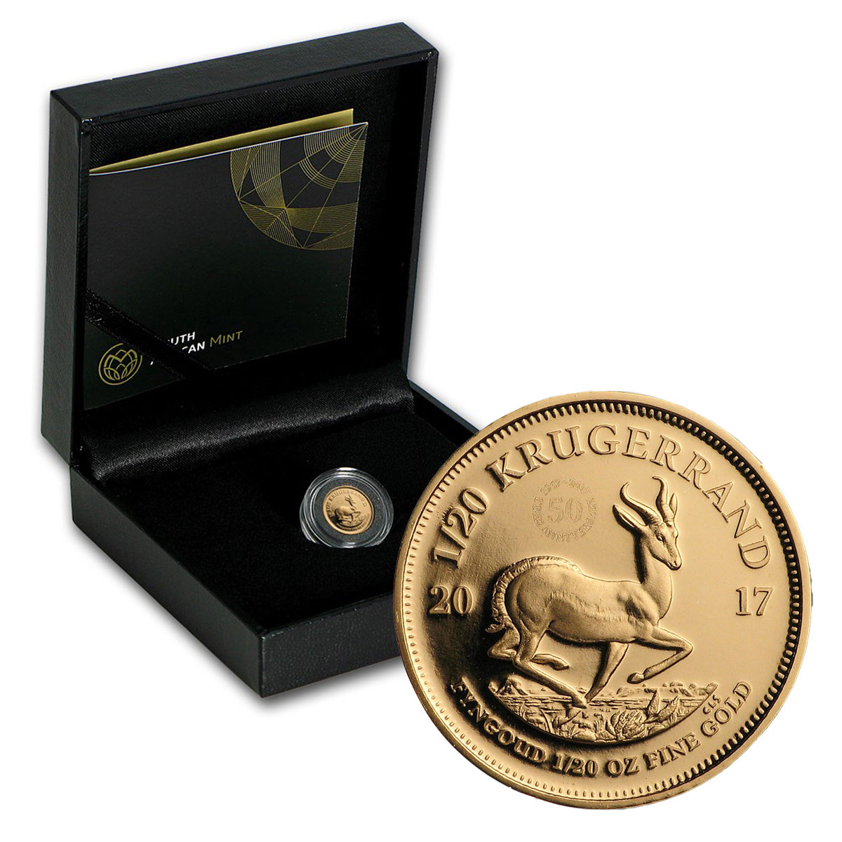 2017 South Africa 50th Ann. Proof Krugerrand 1/20oz .9999 Gold (Outer Sleeve Label Scr)