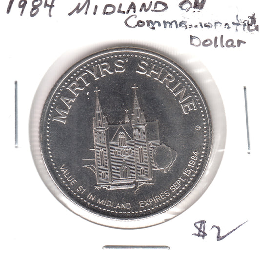 1984 Midland, ON, Trade Dollar Token: Martyrs' Shrine & Papal Visit