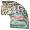 Lot of 7x 1954 Canada $1, $2, $5, $10, $20, $50 & $100 Notes, Average, 7Pcs (Impaired)