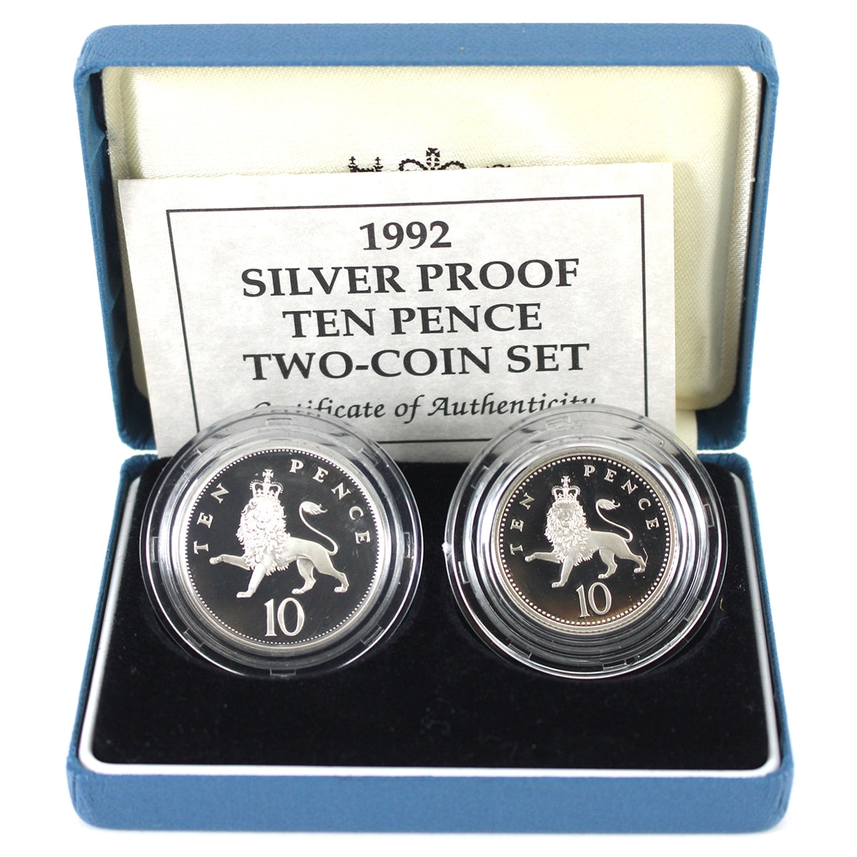 Great Britain 1992 2-coin 10 Pence Silver Proof Set in Case (Marks, capsule scratched)