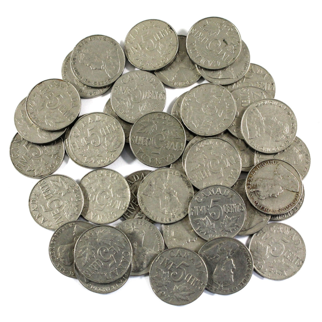 1929 Canada George V 5-Cents Roll of 40Pcs, Circulated Condition