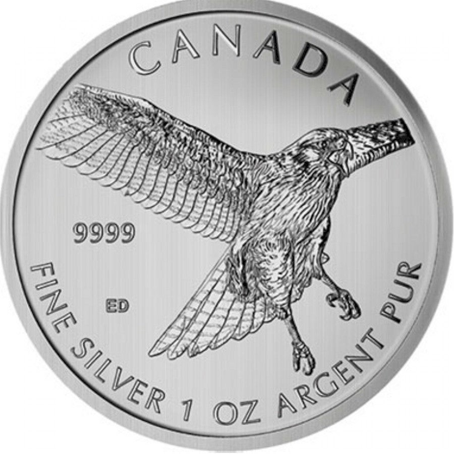 2015 Canada $5 Birds of Prey: Red-Tailed Hawk 1oz Silver (No Tax) Seal Scratches