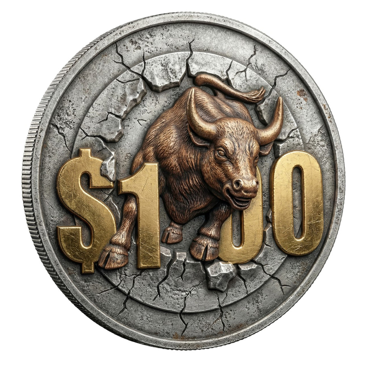 2026 Silver Breaks $100 Bull Market 5oz. AVDP .999 Fine Copper Medal