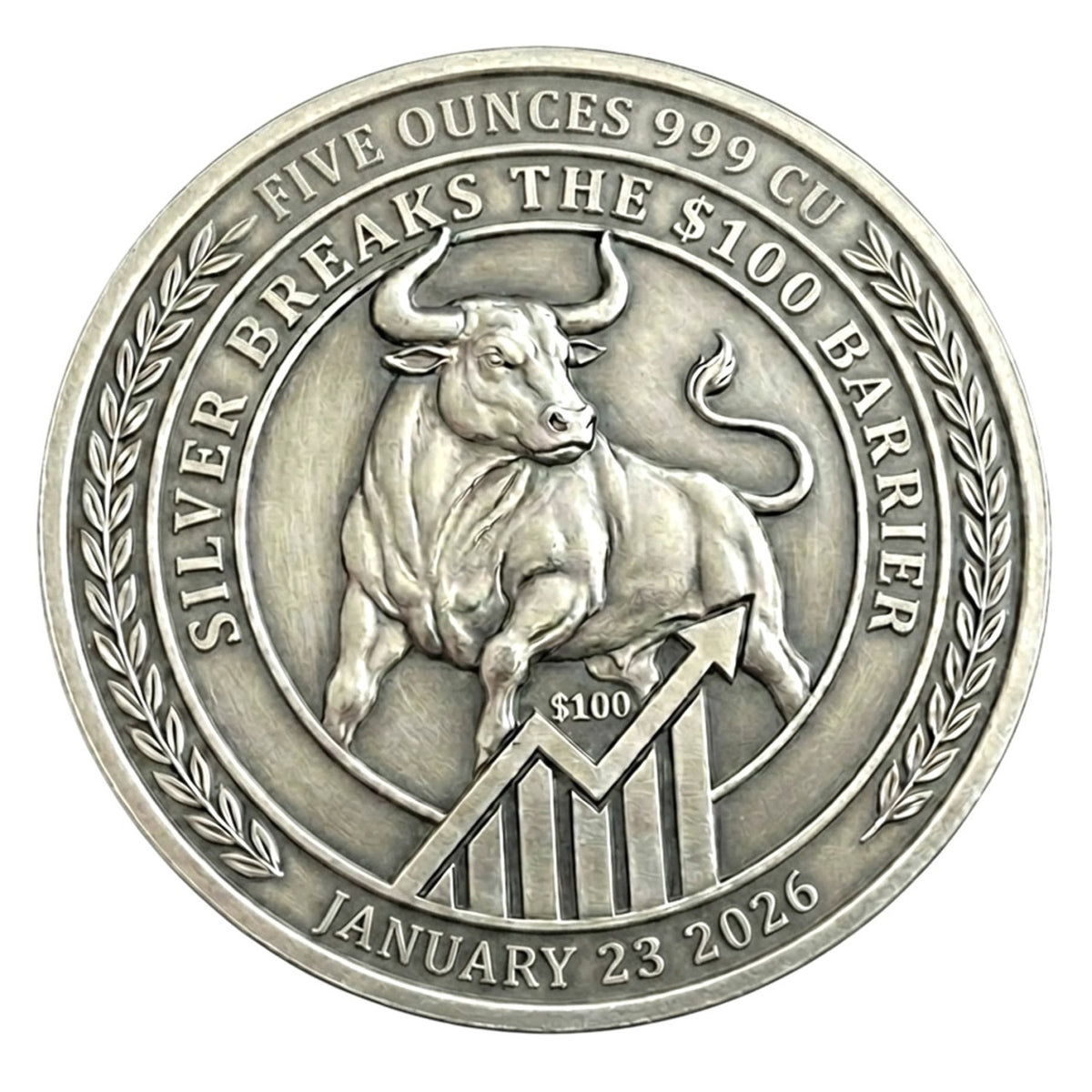 2026 Silver Breaks $100 Bull Market 5oz. AVDP .999 Fine Copper Medal