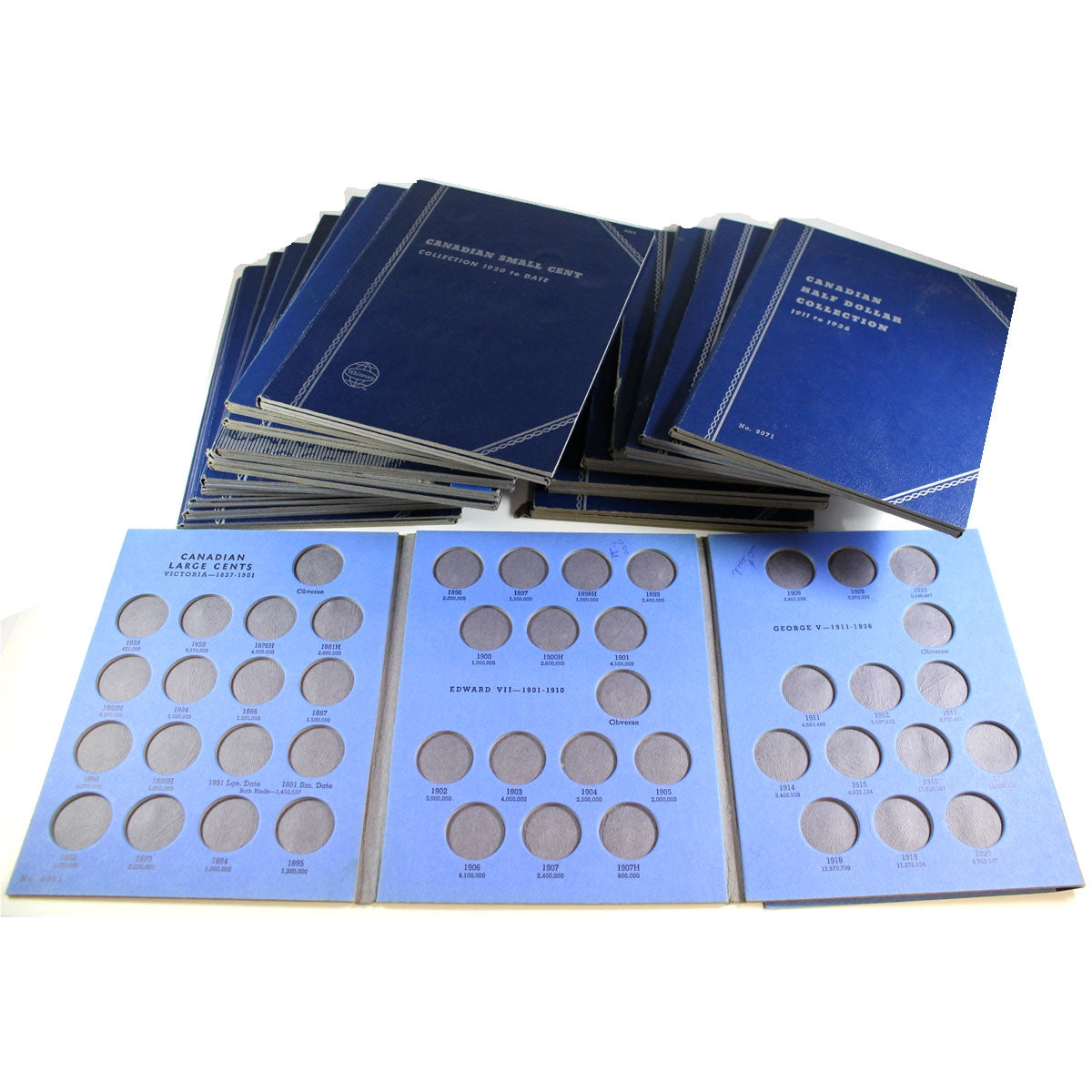 Group Lot of Gently Used Vintage Canadian Whitman Blue Coin Folders. Guaranteed all different. 10pcs.