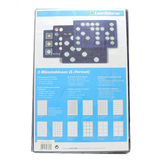 Lighthouse Set of 2 Coin Trays in L Format for 45 Coins up to 31 mm (Each), Blue, 2Pcs