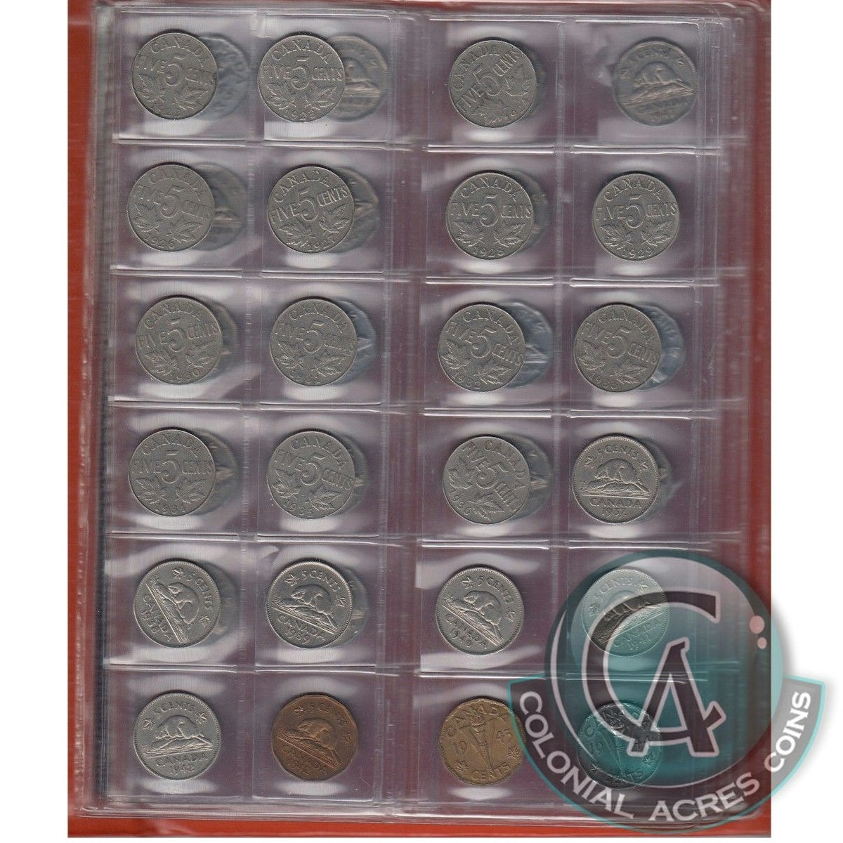1922-1970 Canada 5-cents collection in Kaskade Collector Album
