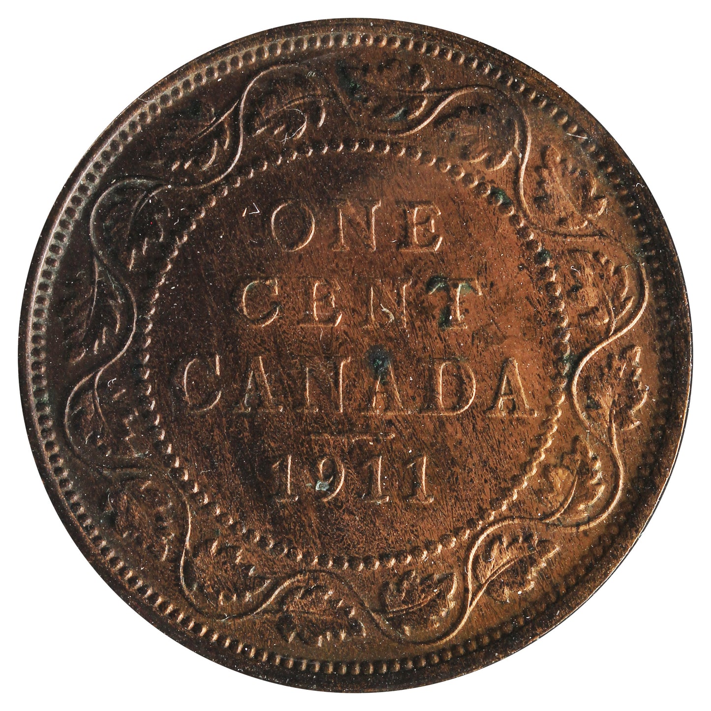 1911 Canada 1-cent UNC (MS-60) Spots