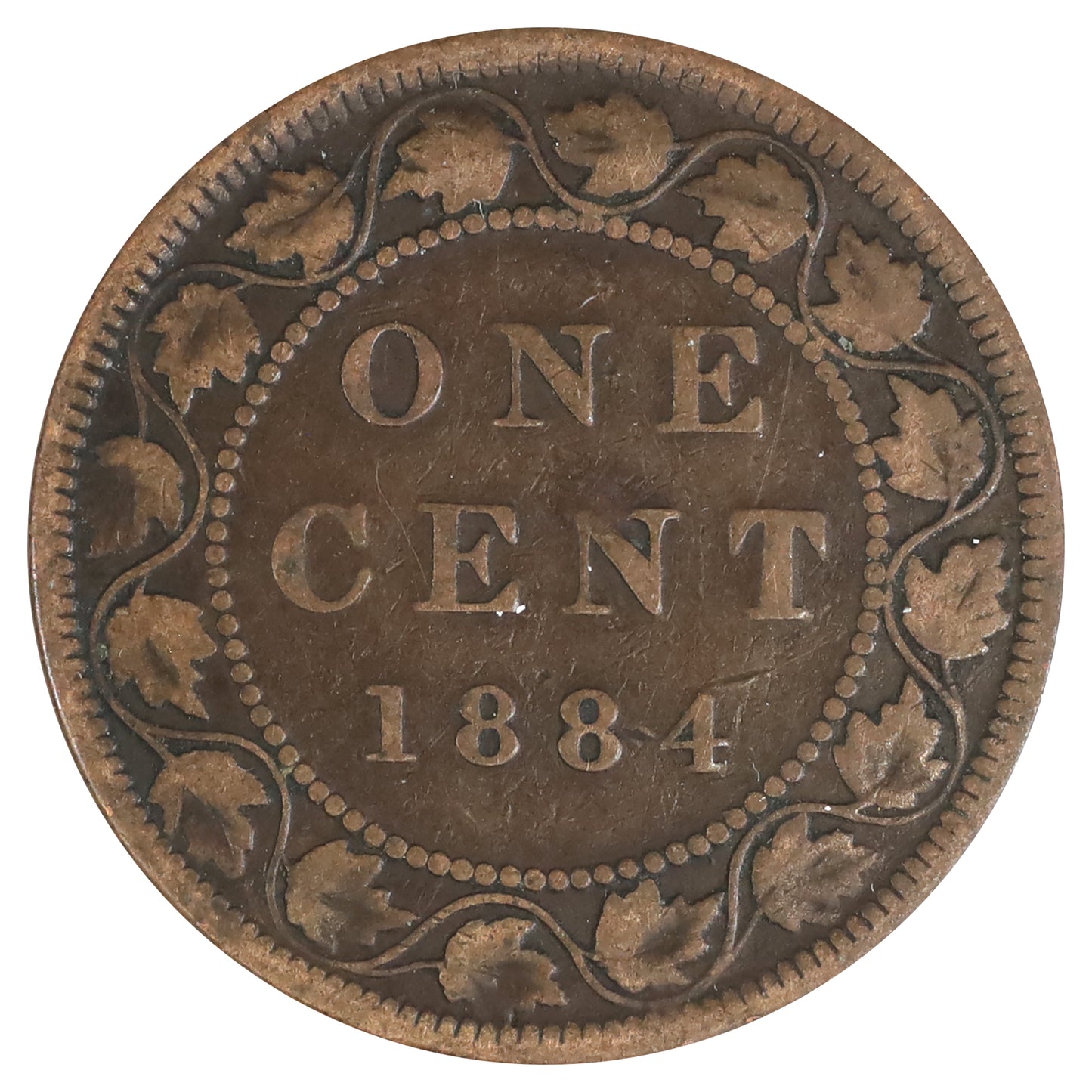 1884 Obv. 2 Canada 1-cent VG-F (VG8) Scratched, marks, or impaired