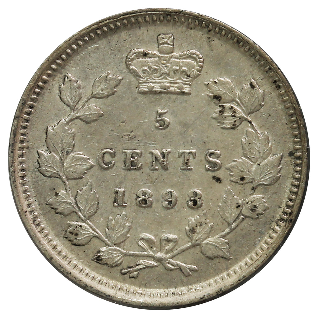 1893 Canada 5-cents EF-AU (EF45) Scratched, Cleaned or impaired