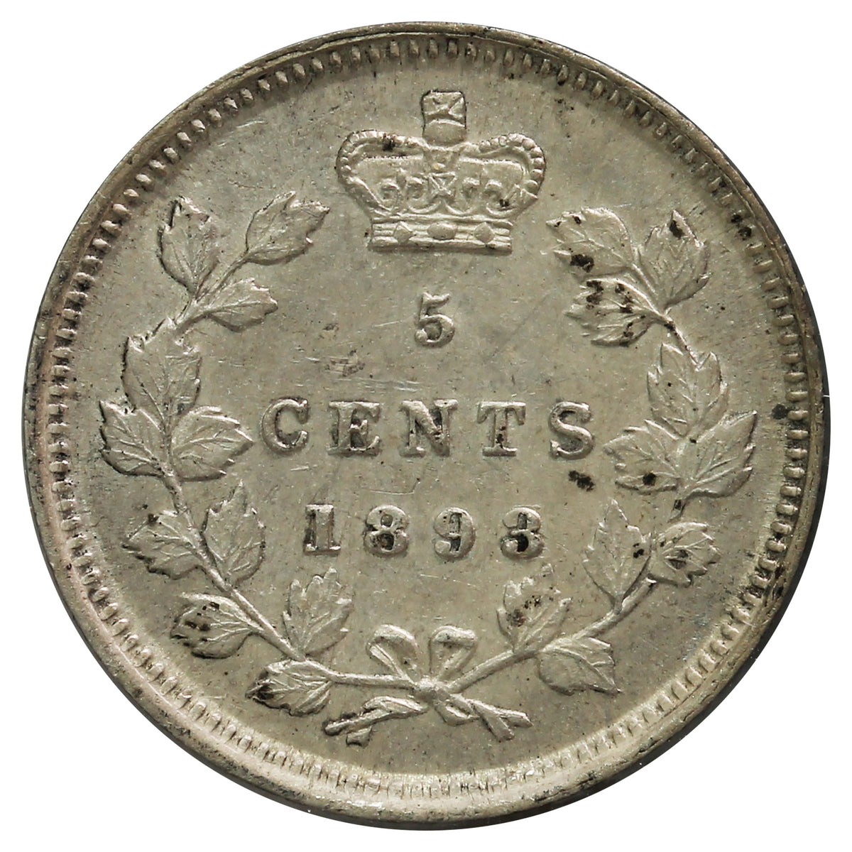 1893 Canada 5-cents EF-AU (EF45) Scratched, Cleaned or impaired