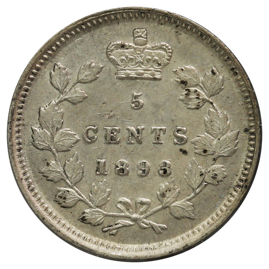 1893 Canada 5-cents EF-AU (EF45) Scratched, Cleaned or impaired