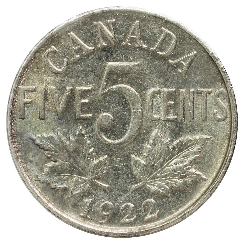 1922 Near Rim Canada 5-Cents AU-UNC (AU-55)