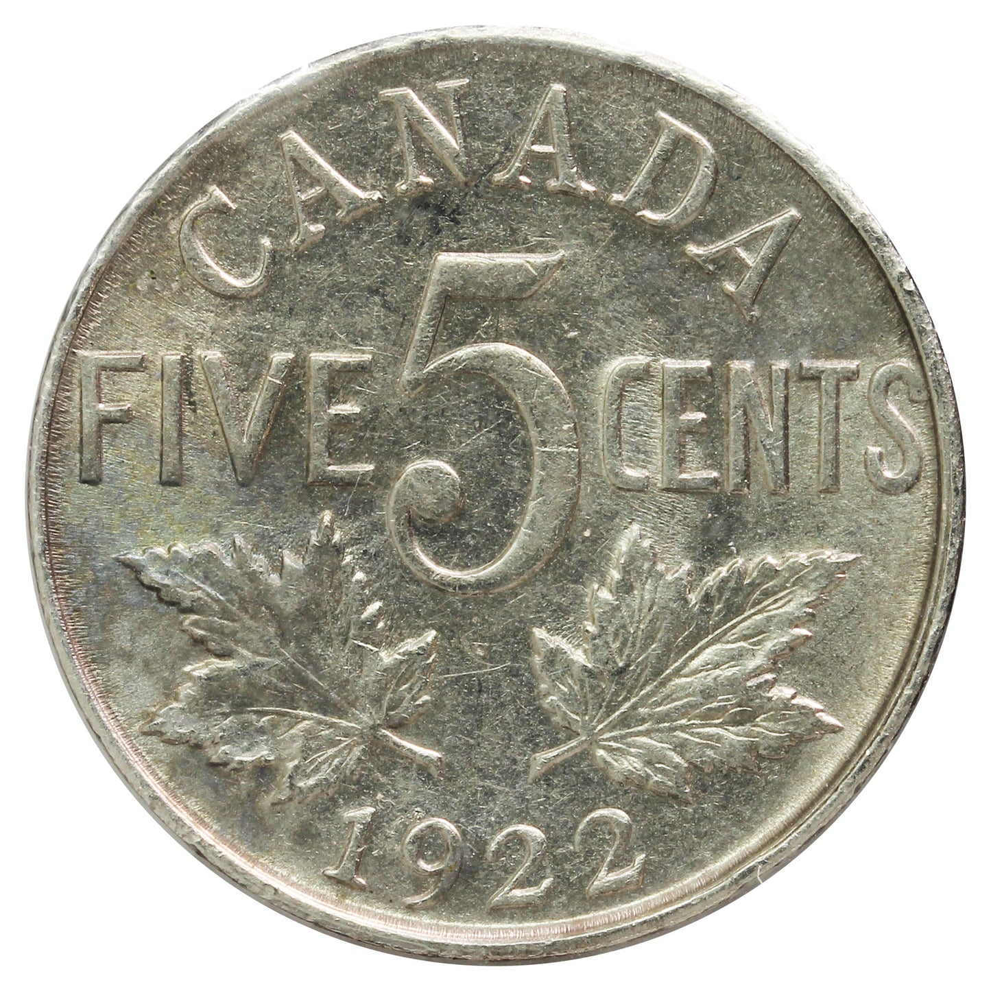 1922 Near Rim Canada 5-Cents AU-UNC (AU-55)