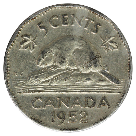 1952 No Chrome Canada 5-cents Very Fine (VF-20) scratch, cleaned or impaired