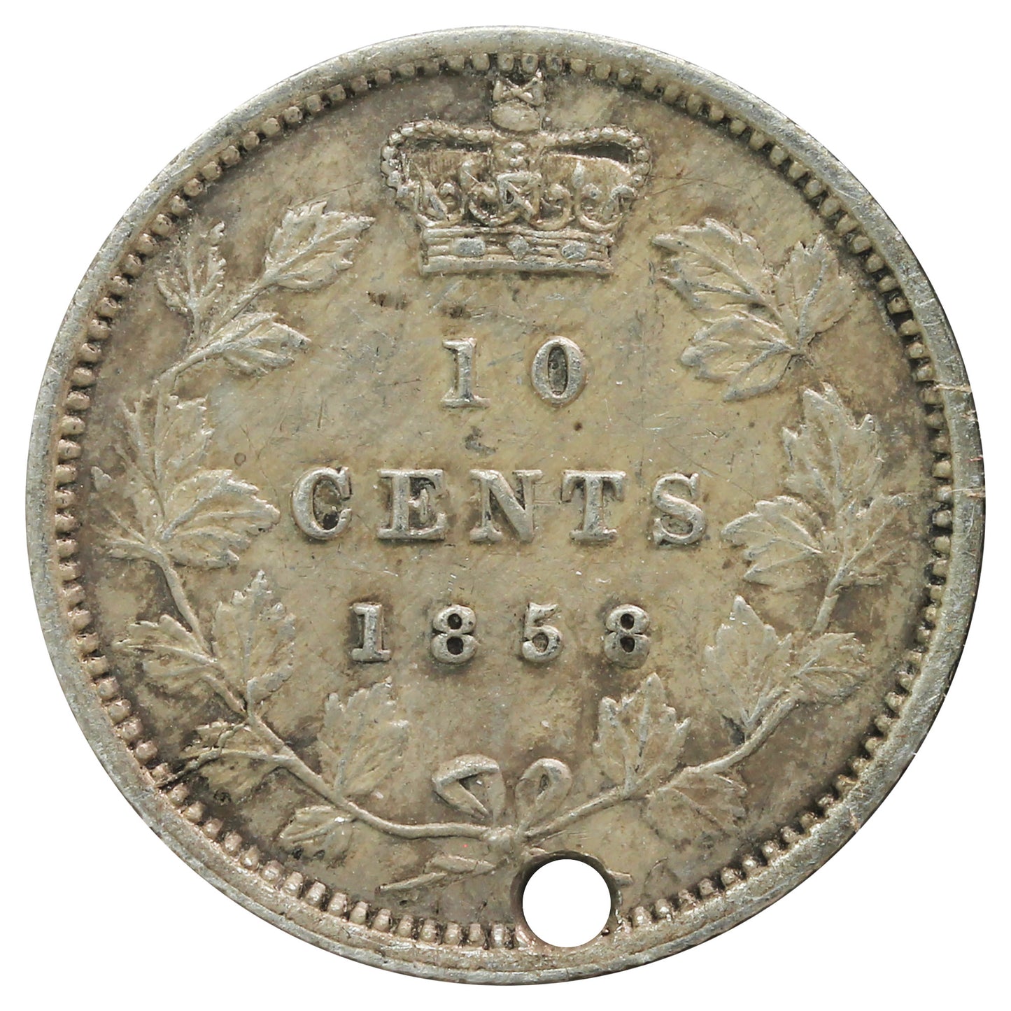 1858 Canada 10-cents Extra Fine (EF-40) Hole