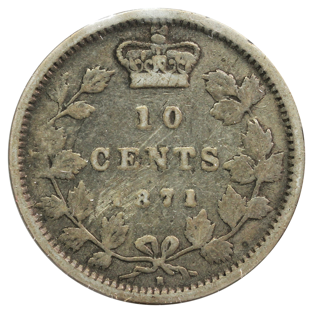 1871H Canada 10-cents Fine (F12) Impaired