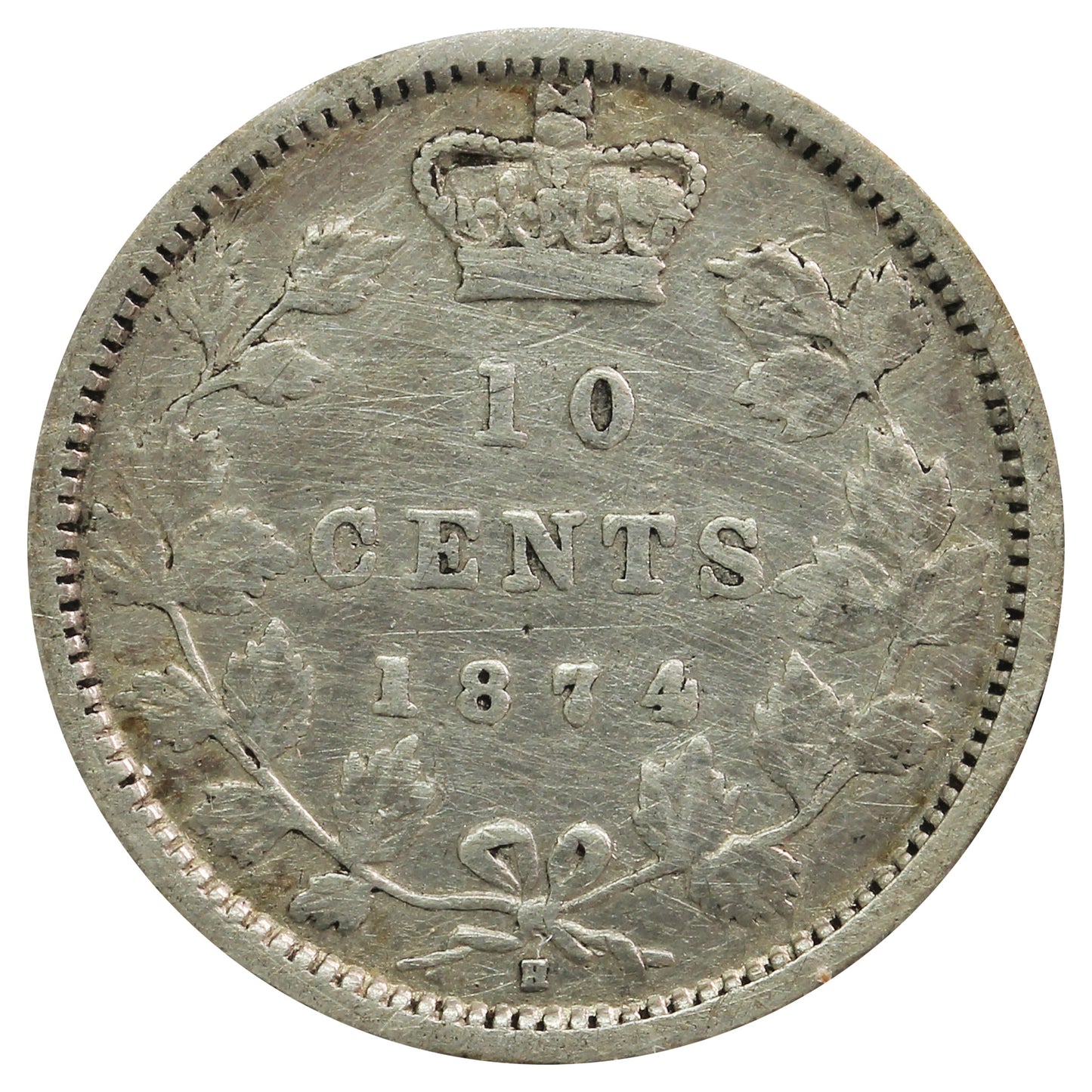 1874H Canada 10-cents F-VF (F-15) Scratched