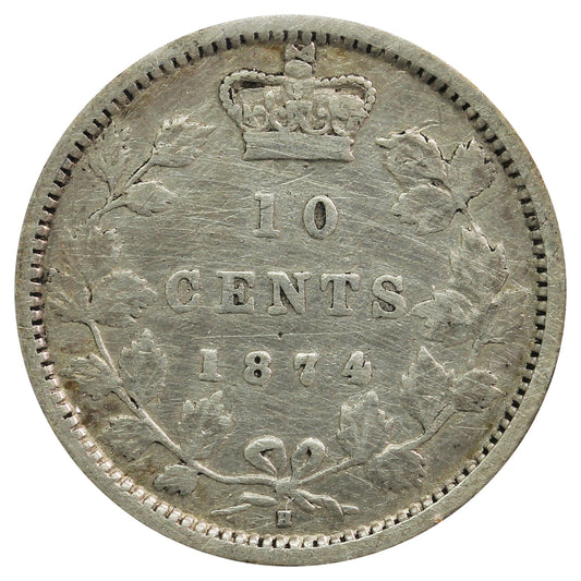 1874H Canada 10-cents F-VF (F-15) Scratched