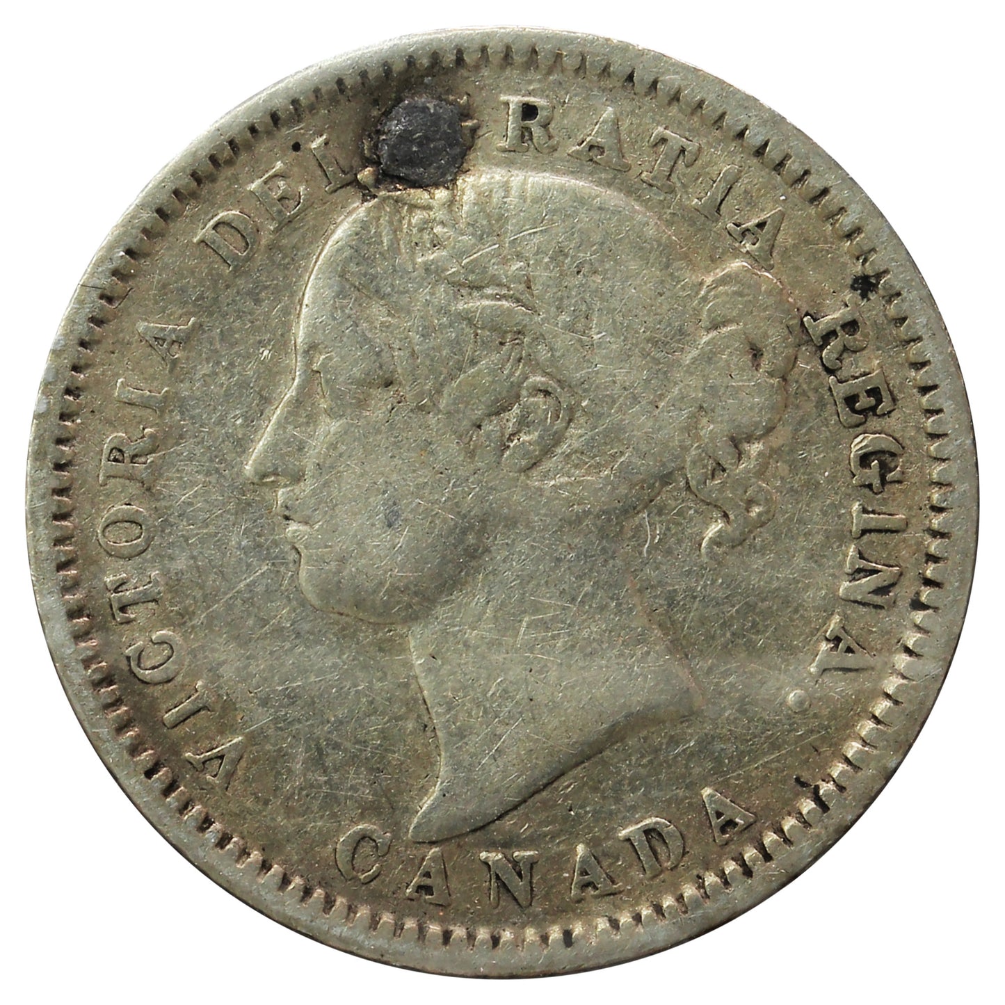 1881H Obv. 2 Canada 10-cents Fine (F-12) Holed