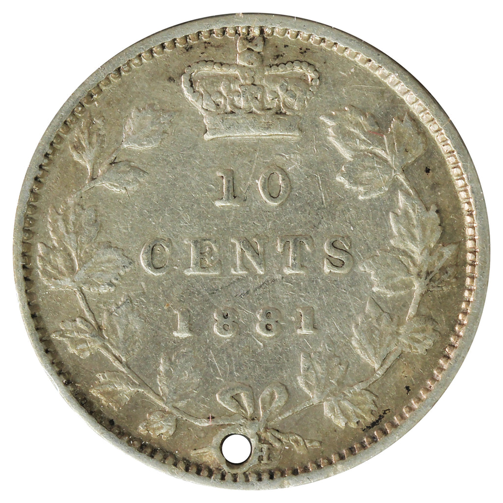 1881H Obv. 2 Canada 10-cents Very Fine (VF-20) Holed