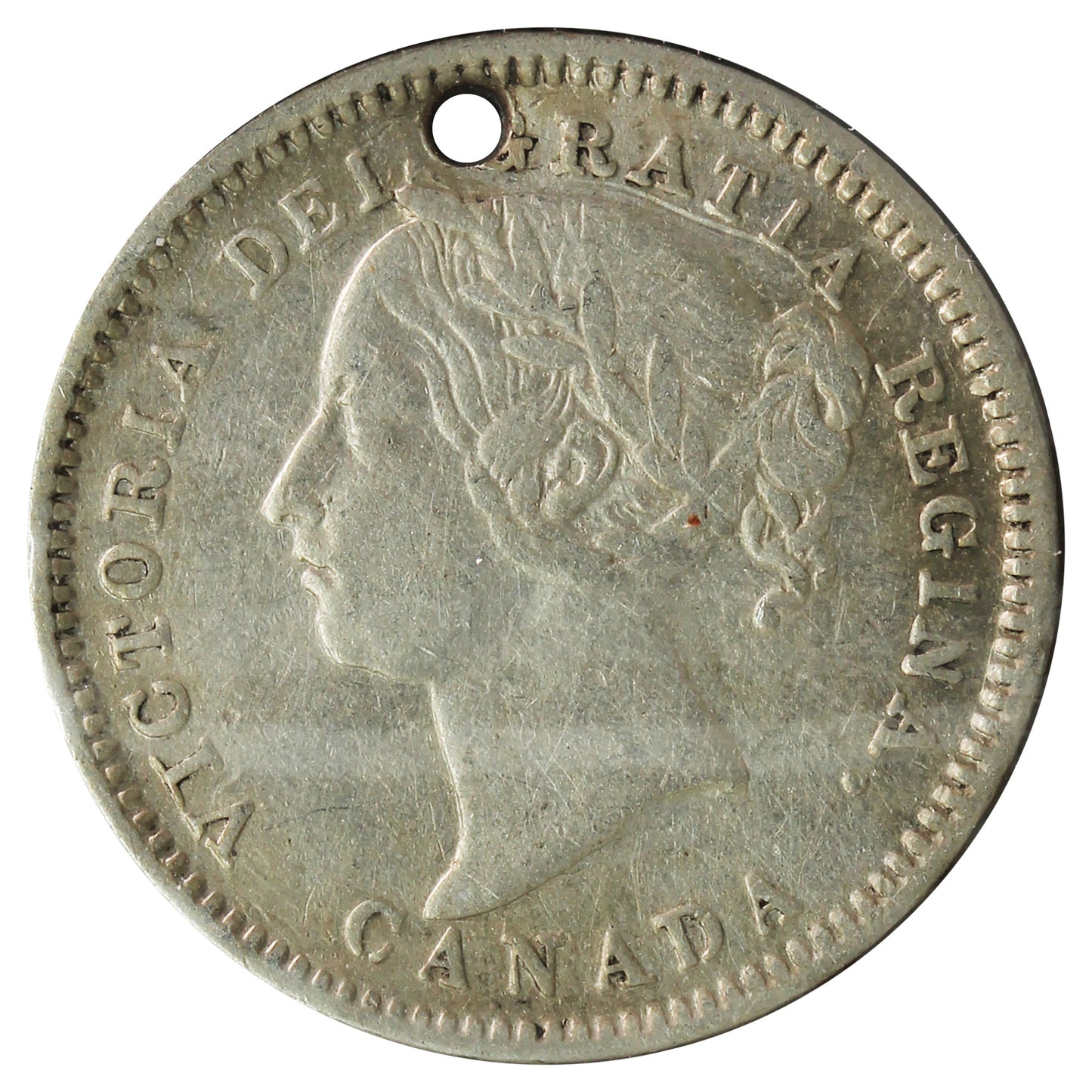 1881H Obv. 2 Canada 10-cents Very Fine (VF-20) Holed