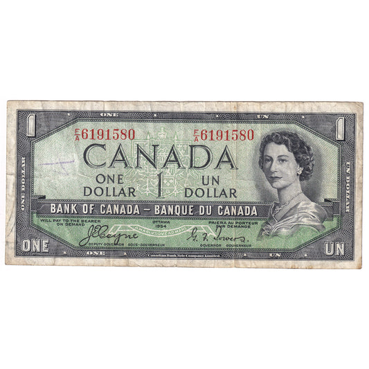 BC-29a 1954 Canada $1 Coyne-Towers, Devil's Face, F/A, VF (Writ.)