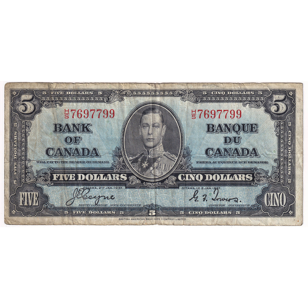 BC-23c 1937 Canada $5 Coyne-Towers, H/S, F (Tears)